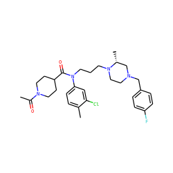 CC(=O)N1CCC(C(=O)N(CCCN2CCN(Cc3ccc(F)cc3)C[C@H]2C)c2ccc(C)c(Cl)c2)CC1 ZINC000299856216