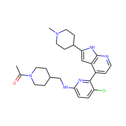 CC(=O)N1CCC(CNc2ccc(Cl)c(-c3ccnc4[nH]c(C5CCN(C)CC5)cc34)n2)CC1 ZINC000226057815