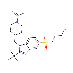 CC(=O)N1CCC(Cn2c(C(C)(C)C)nc3cc(S(=O)(=O)CCCO)ccc32)CC1 ZINC000082151597