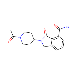 CC(=O)N1CCC(N2Cc3cccc(C(N)=O)c3C2=O)CC1 ZINC000473096935