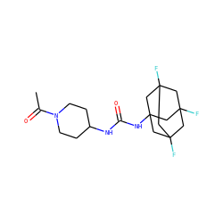 CC(=O)N1CCC(NC(=O)NC23CC4(F)CC(F)(CC(F)(C4)C2)C3)CC1 ZINC000066076131