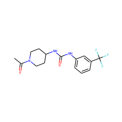 CC(=O)N1CCC(NC(=O)Nc2cccc(C(F)(F)F)c2)CC1 ZINC000066078064