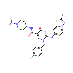 CC(=O)N1CCC(NC(=O)c2cn(Cc3ccc(Cl)cc3)c(Nc3ccc4nc(C)sc4c3)nc2=O)CC1 ZINC000204095204
