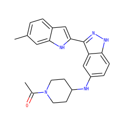 CC(=O)N1CCC(Nc2ccc3[nH]nc(-c4cc5ccc(C)cc5[nH]4)c3c2)CC1 ZINC000066077220