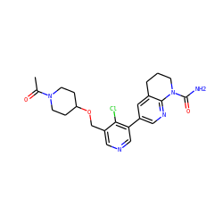 CC(=O)N1CCC(OCc2cncc(-c3cnc4c(c3)CCCN4C(N)=O)c2Cl)CC1 ZINC001772612517