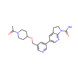 CC(=O)N1CCC(OCc2cncc(-c3cnc4c(c3)CCN4C(N)=O)c2)CC1 ZINC001772636353