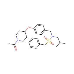 CC(=O)N1CCC(Oc2ccc(CN(CC(C)C)S(=O)(=O)Cc3ccccc3)cc2)CC1 ZINC000147288955