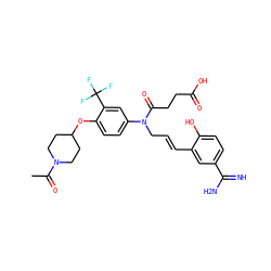CC(=O)N1CCC(Oc2ccc(N(C/C=C/c3cc(C(=N)N)ccc3O)C(=O)CCC(=O)O)cc2C(F)(F)F)CC1 ZINC000028758076