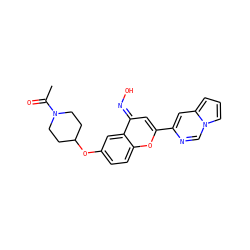 CC(=O)N1CCC(Oc2ccc3oc(-c4cc5cccn5cn4)c/c(=N\O)c3c2)CC1 ZINC001772652596
