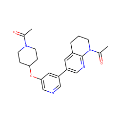 CC(=O)N1CCC(Oc2cncc(-c3cnc4c(c3)CCCN4C(C)=O)c2)CC1 ZINC001772637809
