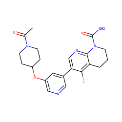 CC(=O)N1CCC(Oc2cncc(-c3cnc4c(c3F)CCCN4C(N)=O)c2)CC1 ZINC001772616321