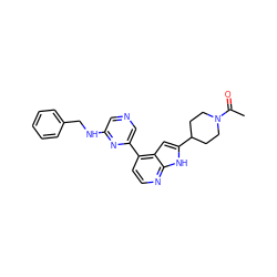 CC(=O)N1CCC(c2cc3c(-c4cncc(NCc5ccccc5)n4)ccnc3[nH]2)CC1 ZINC000226051963