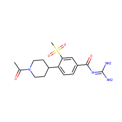 CC(=O)N1CCC(c2ccc(C(=O)N=C(N)N)cc2S(C)(=O)=O)CC1 ZINC000095556711