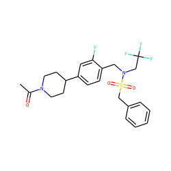 CC(=O)N1CCC(c2ccc(CN(CC(F)(F)F)S(=O)(=O)Cc3ccccc3)c(F)c2)CC1 ZINC000143956929