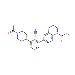 CC(=O)N1CCC(c2cncc(-c3cnc4c(c3)CCCN4C(N)=O)c2C#N)CC1 ZINC001772608097
