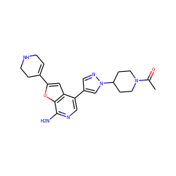 CC(=O)N1CCC(n2cc(-c3cnc(N)c4oc(C5=CCNCC5)cc34)cn2)CC1 ZINC000096274075