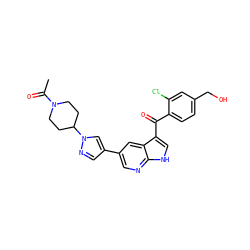 CC(=O)N1CCC(n2cc(-c3cnc4[nH]cc(C(=O)c5ccc(CO)cc5Cl)c4c3)cn2)CC1 ZINC000473092024