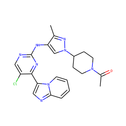 CC(=O)N1CCC(n2cc(Nc3ncc(Cl)c(-c4cnc5ccccn45)n3)c(C)n2)CC1 ZINC000653891057