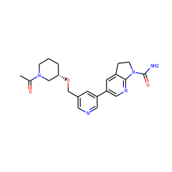 CC(=O)N1CCC[C@H](OCc2cncc(-c3cnc4c(c3)CCN4C(N)=O)c2)C1 ZINC001772634176