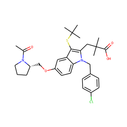 CC(=O)N1CCC[C@H]1COc1ccc2c(c1)c(SC(C)(C)C)c(CC(C)(C)C(=O)O)n2Cc1ccc(Cl)cc1 ZINC000043153311