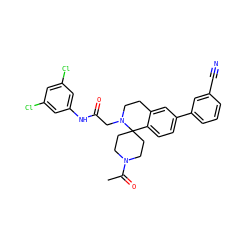 CC(=O)N1CCC2(CC1)c1ccc(-c3cccc(C#N)c3)cc1CCN2CC(=O)Nc1cc(Cl)cc(Cl)c1 ZINC000036351731