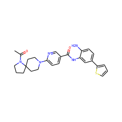 CC(=O)N1CCCC12CCN(c1ccc(C(=O)Nc3cc(-c4cccs4)ccc3N)cn1)CC2 ZINC000040895051