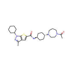 CC(=O)N1CCCN([C@H]2CC[C@H](NC(=O)c3cc4c(C)nn(C5CCCCC5)c4s3)CC2)CC1 ZINC000261142686