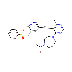 CC(=O)N1CCCN(c2ncnc(C)c2C#Cc2cnc(C)c(NS(=O)(=O)c3ccccc3)c2)CC1 ZINC000149149677