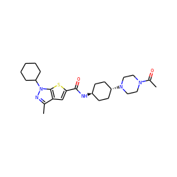 CC(=O)N1CCN([C@H]2CC[C@H](NC(=O)c3cc4c(C)nn(C5CCCCC5)c4s3)CC2)CC1 ZINC000257828503