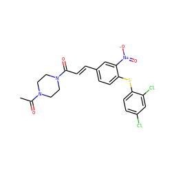 CC(=O)N1CCN(C(=O)/C=C/c2ccc(Sc3ccc(Cl)cc3Cl)c([N+](=O)[O-])c2)CC1 ZINC000013814844