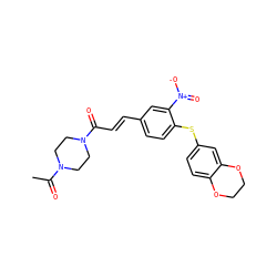 CC(=O)N1CCN(C(=O)/C=C/c2ccc(Sc3ccc4c(c3)OCCO4)c([N+](=O)[O-])c2)CC1 ZINC000013470547