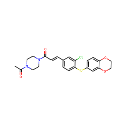 CC(=O)N1CCN(C(=O)/C=C/c2ccc(Sc3ccc4c(c3)OCCO4)c(Cl)c2)CC1 ZINC000001493879