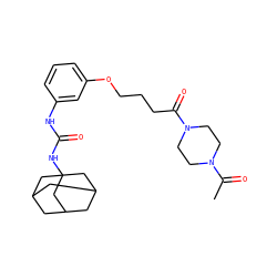 CC(=O)N1CCN(C(=O)CCCOc2cccc(NC(=O)NC34CC5CC(CC(C5)C3)C4)c2)CC1 ZINC000066262859