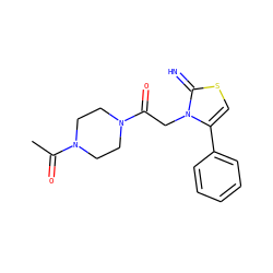 CC(=O)N1CCN(C(=O)Cn2c(-c3ccccc3)csc2=N)CC1 ZINC000101703893