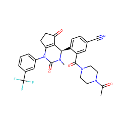 CC(=O)N1CCN(C(=O)c2cc(C#N)ccc2[C@@H]2C3=C(CCC3=O)N(c3cccc(C(F)(F)F)c3)C(=O)N2C)CC1 ZINC001772624573