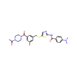 CC(=O)N1CCN(C(=O)c2cc(C)cc(CSc3cnc(NC(=O)c4ccc(N(C)C)cc4)s3)c2)CC1 ZINC000036184853