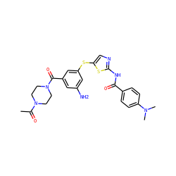 CC(=O)N1CCN(C(=O)c2cc(N)cc(Sc3cnc(NC(=O)c4ccc(N(C)C)cc4)s3)c2)CC1 ZINC000036184860