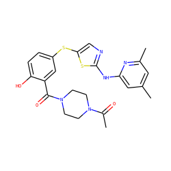 CC(=O)N1CCN(C(=O)c2cc(Sc3cnc(Nc4cc(C)cc(C)n4)s3)ccc2O)CC1 ZINC000036184885