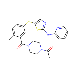 CC(=O)N1CCN(C(=O)c2cc(Sc3cnc(Nc4ccccn4)s3)ccc2C)CC1 ZINC000029038309