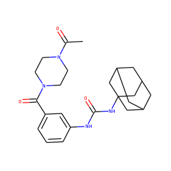 CC(=O)N1CCN(C(=O)c2cccc(NC(=O)NC34CC5CC(CC(C5)C3)C4)c2)CC1 ZINC000169329969