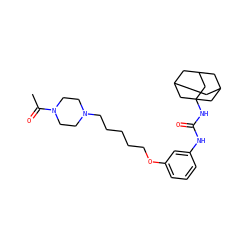 CC(=O)N1CCN(CCCCCOc2cccc(NC(=O)NC34CC5CC(CC(C5)C3)C4)c2)CC1 ZINC000066259104