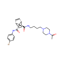 CC(=O)N1CCN(CCCCNC(=O)[C@H]2[C@H](C(=O)Nc3ccc(Br)cc3)[C@@H]3C=C[C@H]2C32CC2)CC1 ZINC000168401227