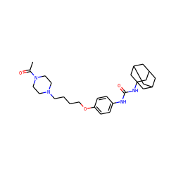 CC(=O)N1CCN(CCCCOc2ccc(NC(=O)NC34CC5CC(CC(C5)C3)C4)cc2)CC1 ZINC000066259231