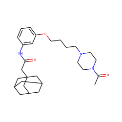 CC(=O)N1CCN(CCCCOc2cccc(NC(=O)CC34CC5CC(CC(C5)C3)C4)c2)CC1 ZINC000169329999