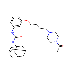 CC(=O)N1CCN(CCCCOc2cccc(NC(=O)NC34CC5CC(CC(C5)C3)C4)c2)CC1 ZINC000066263852