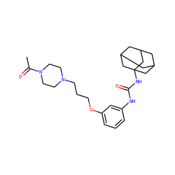 CC(=O)N1CCN(CCCOc2cccc(NC(=O)NC34CC5CC(CC(C5)C3)C4)c2)CC1 ZINC000066259617