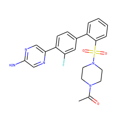 CC(=O)N1CCN(S(=O)(=O)c2ccccc2-c2ccc(-c3cnc(N)cn3)c(F)c2)CC1 ZINC000212128847