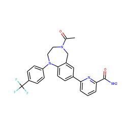CC(=O)N1CCN(c2ccc(C(F)(F)F)cc2)c2ccc(-c3cccc(C(N)=O)n3)cc2C1 ZINC000473120663