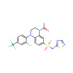 CC(=O)N1CCN(c2ccc(C(F)(F)F)cc2Cl)c2ccc(S(=O)(=O)Nc3ncns3)cc21 ZINC000205723351