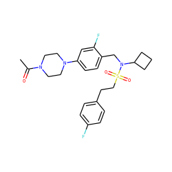 CC(=O)N1CCN(c2ccc(CN(C3CCC3)S(=O)(=O)CCc3ccc(F)cc3)c(F)c2)CC1 ZINC000147264811